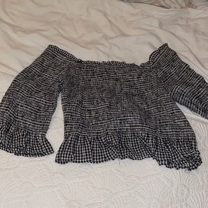 GINGHAM PATTERN OFF THE SHOULDER SHIRT